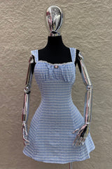 Vestido Gingham Encaje Azul