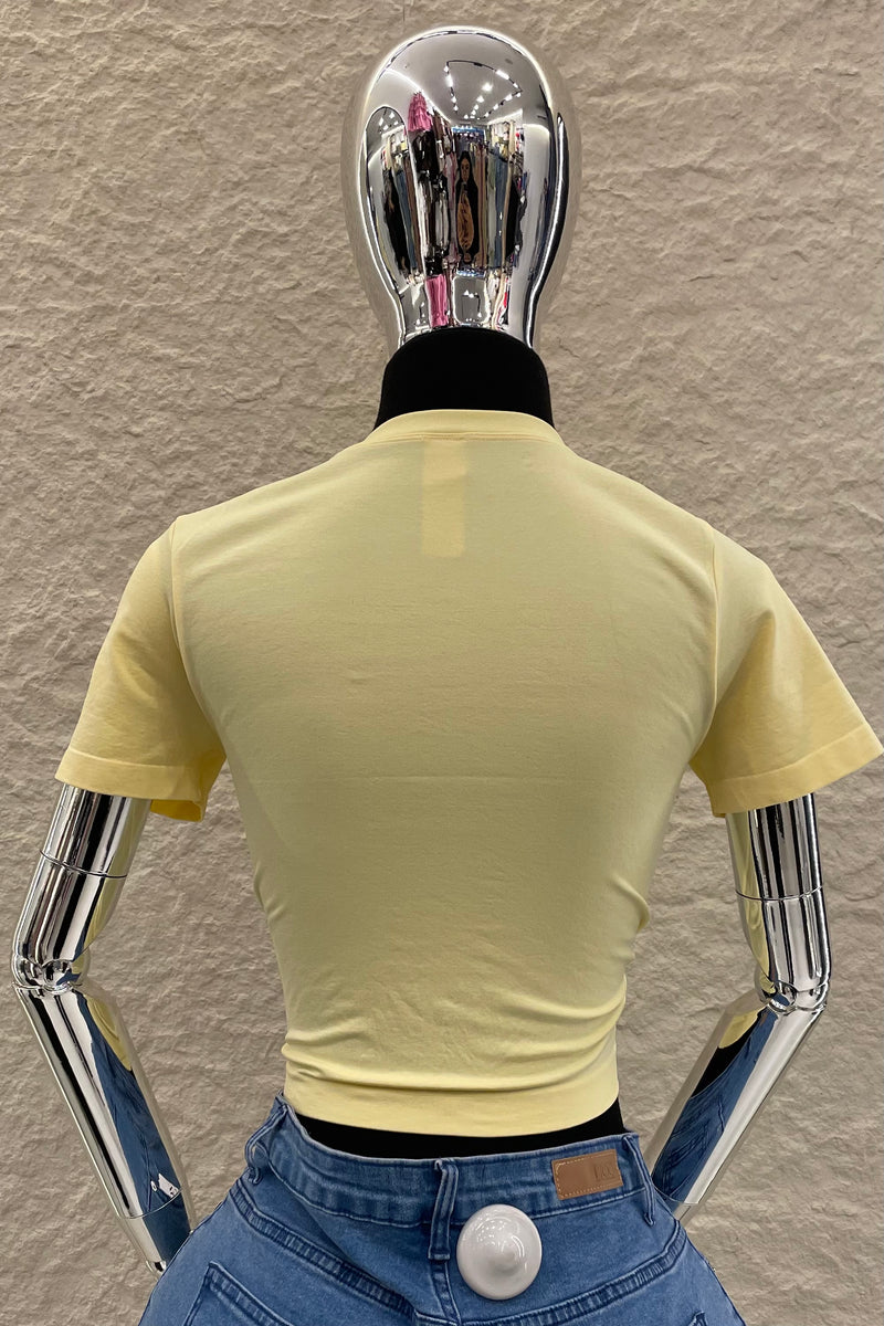 Crop Top Basic de Mangas Amarillo