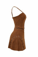 Set Top y Falda Velvet Color Café