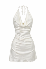 Vestido Satinado Halter Ivory