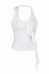 Croptop Ruffle Halter Blanco
