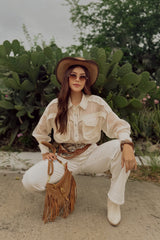 Camisa Manga Larga Transparente Beige