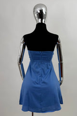 Vestido Lino Corto Suelto Azul