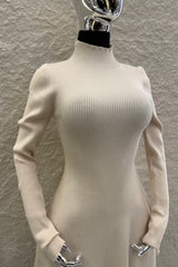 Vestido Manga Larga Tela Sweater Beige