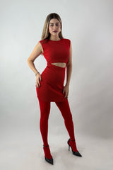 Vestido Corto Abertura Abdomen Rojo