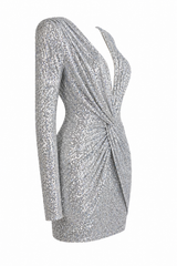 Vestido Plata De Lentejuela Con Hombreras