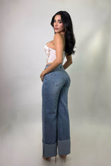 Pantalon Medium Denim Straight Fit con Dobles