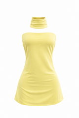 Vestido Strapless con Choker Amarillo