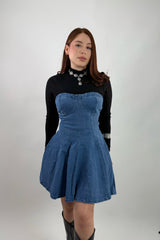 Vestido Strapless Volado Denim