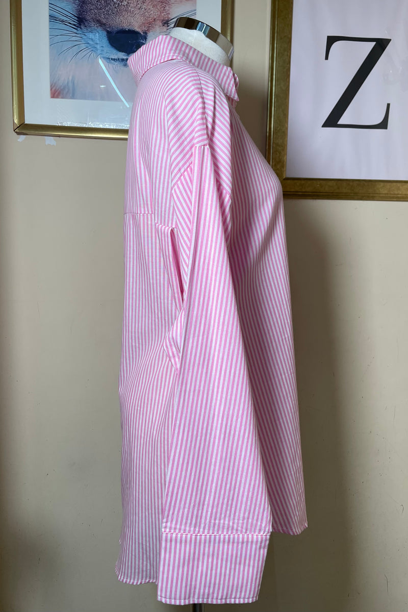 Camisa de Boton Rayada Rosa