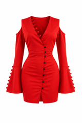 Vestido Rojo de Botones al Centro