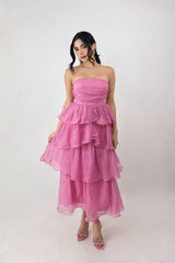 Vestido Midi de Olanes Rosa