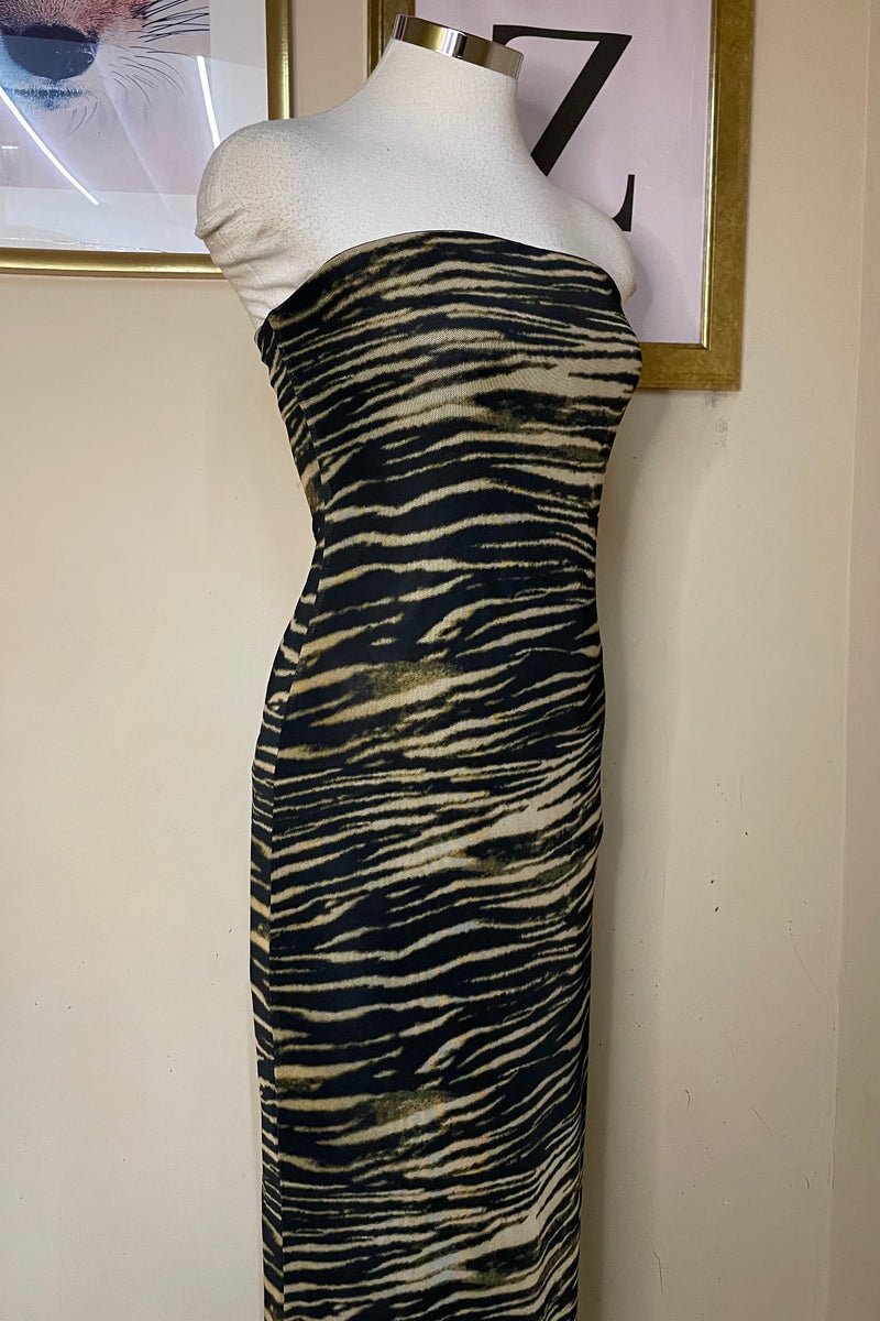 Vestido Midi Mesh Zebra Print Mostaza