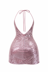 Vestido Halter Lentejuela Rosa