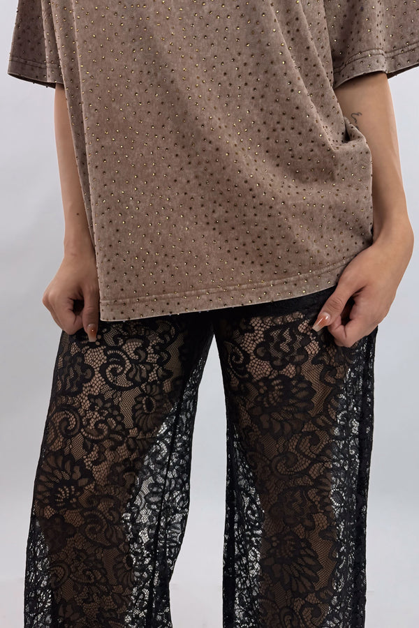 Pantalon Acampanado Encaje Negro