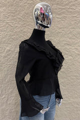 Blusa Manga Larga Olanes Negra