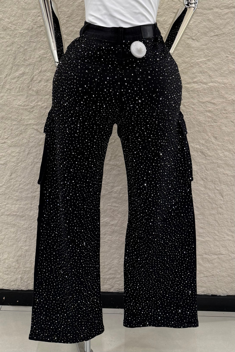 Pantalon Cargo Rhinestone Negro