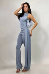 Set Blusa y Pantalon Ruched Azul