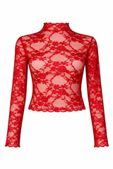 Blusa Corta Mesh De Encaje Rojo