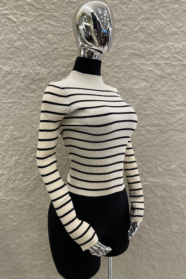 Blusa Manga Larga a Rayas Beige