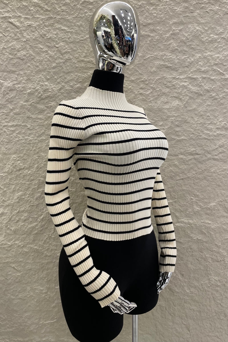 Blusa Manga Larga a Rayas Beige