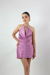 Vestido Satinado Polka Dots Rosa
