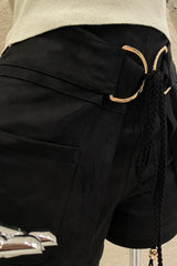 Short Velvet App Dorada con Colgantes Negro
