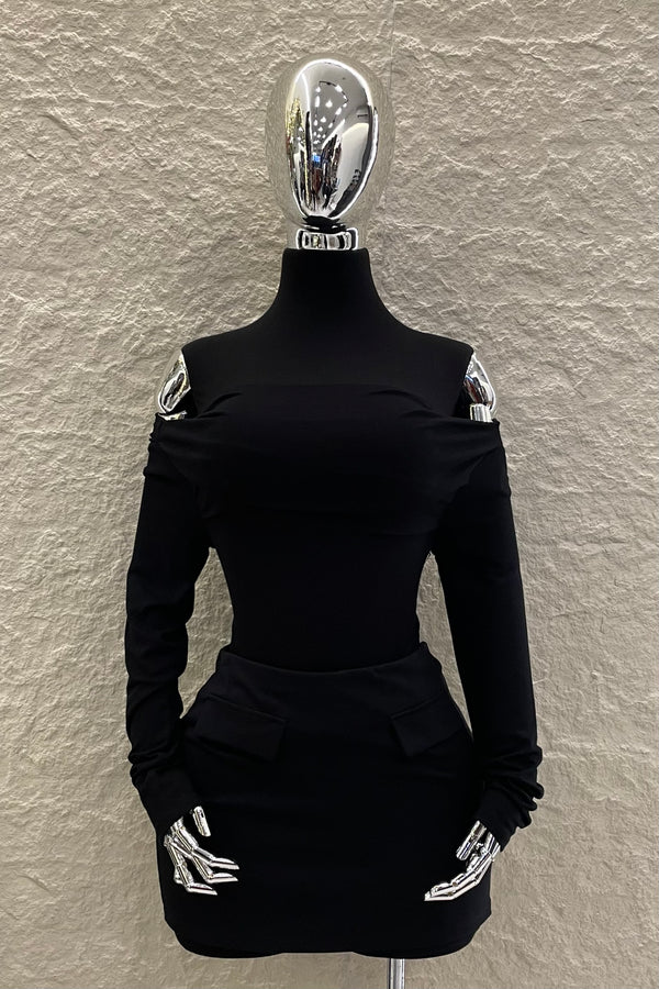 Short Falda Corta App de Bolsas Negra