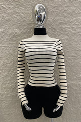 Blusa Manga Larga a Rayas Beige