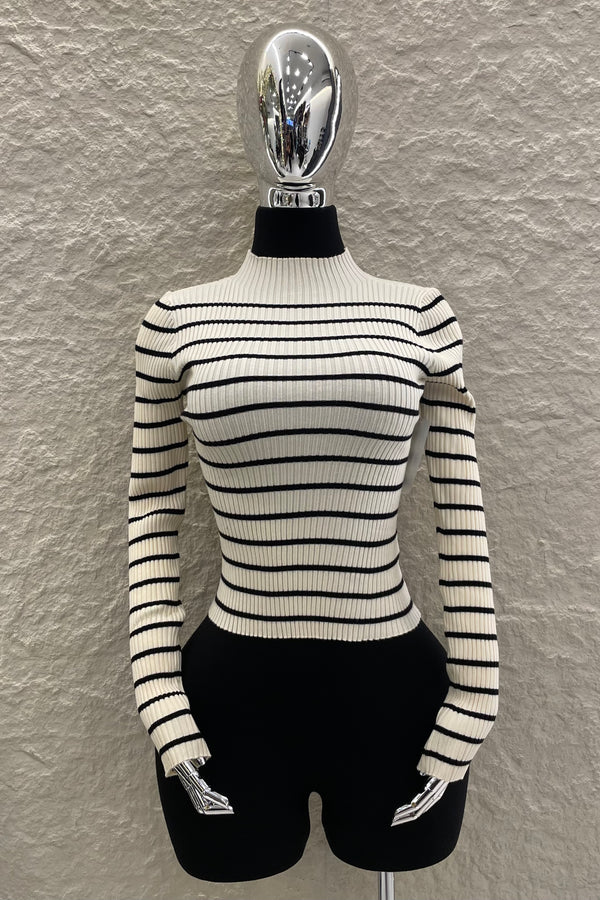 Blusa Manga Larga a Rayas Beige