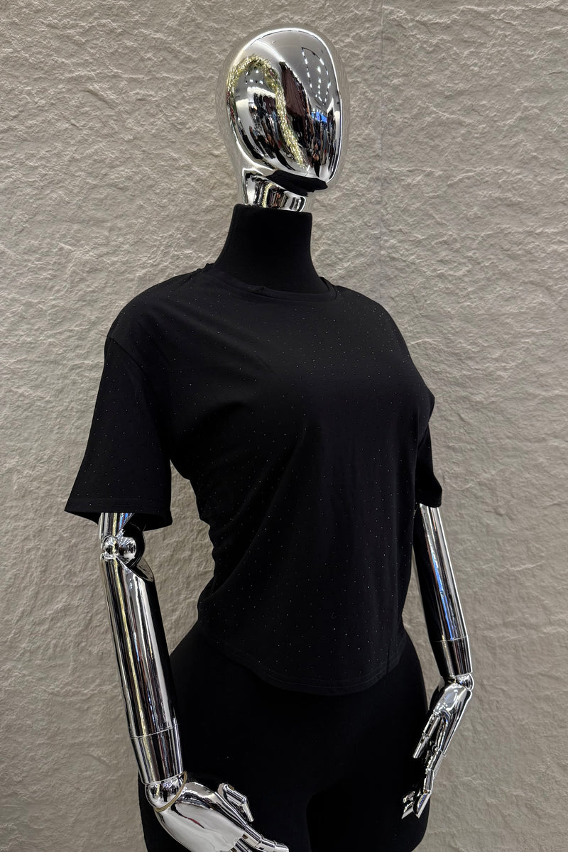Crop Tshirt Rhinestone Negra