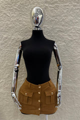 Falda Corta App de Bolsas Velvet Camel