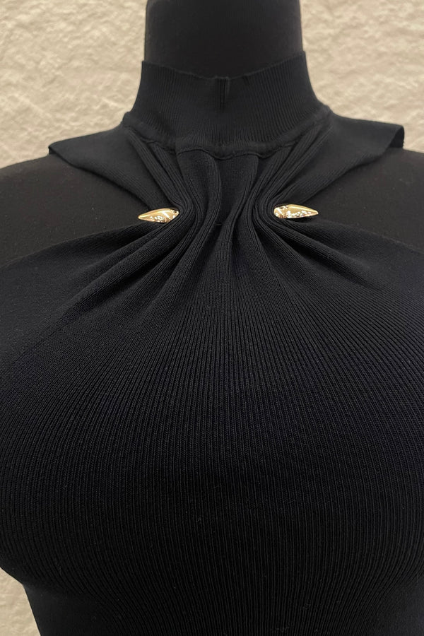 Blusa App Dorada Halter Negro
