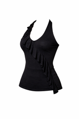 Croptop Ruffle Halter Negro