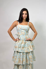Vestido Midi Estampado Floral Azul