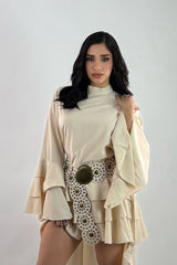 Vestido Olanes Manga Larga Beige