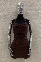Vestido Ruched Halter Chocolate
