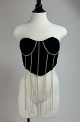 Top Corset Tiras Rhinestone Negro