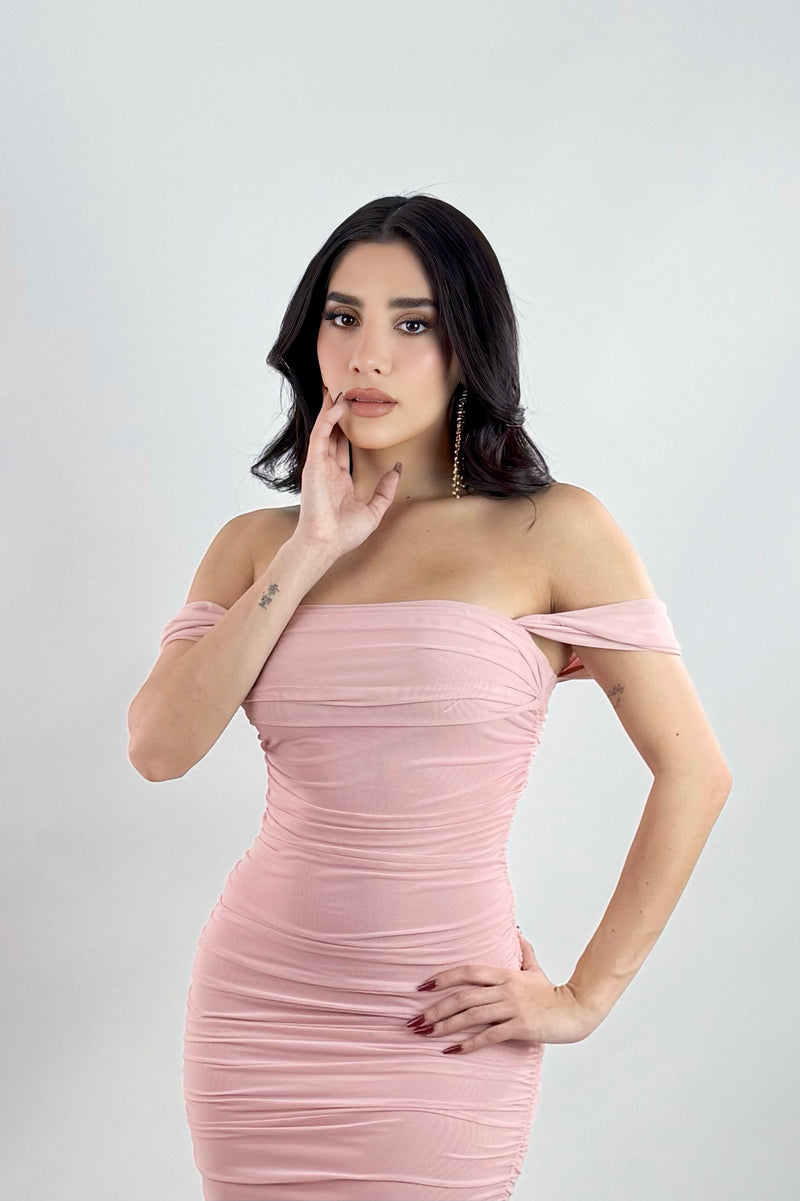 Vestido Midi Ruched Rosa