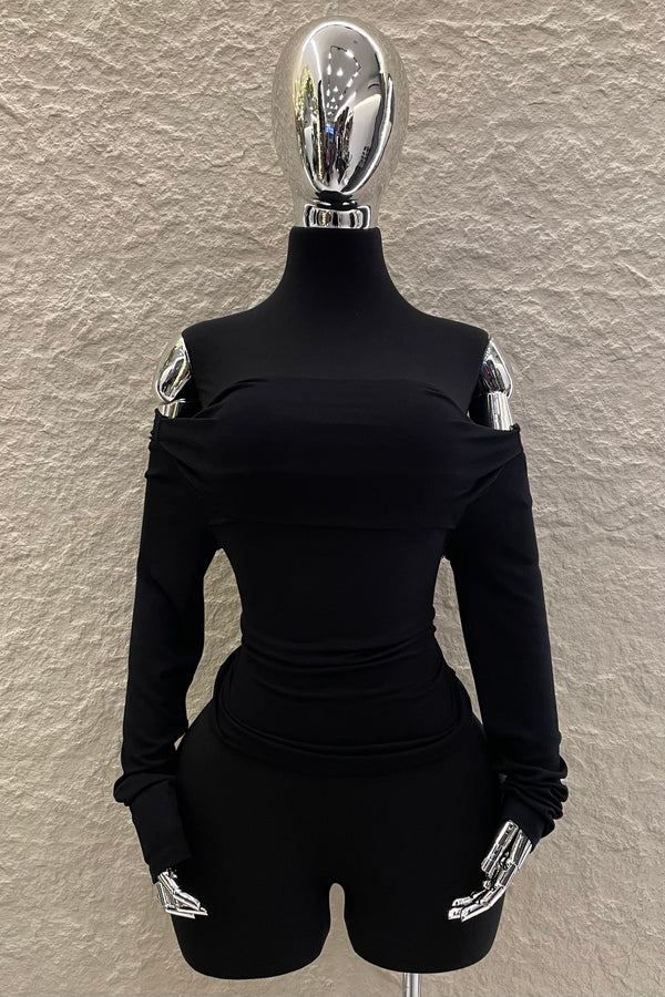 Blusa Off Shoulder Manga Larga Negra