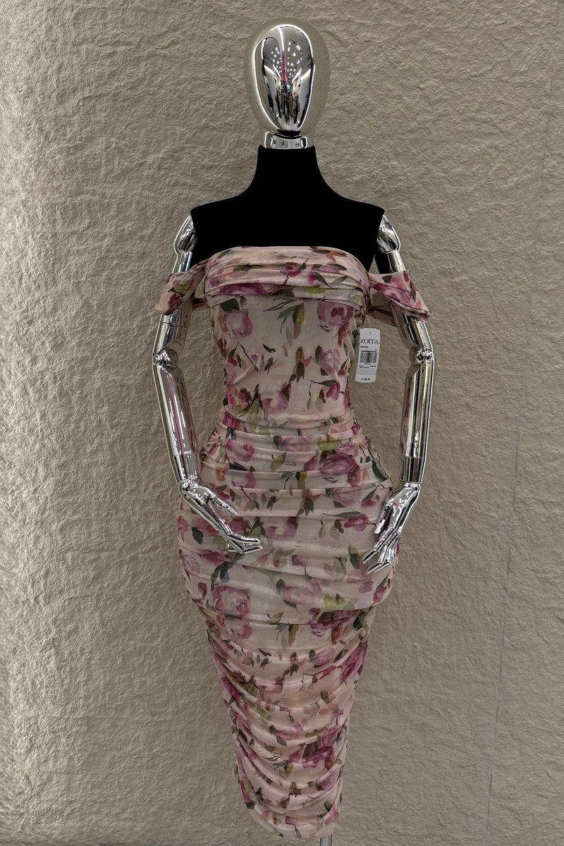 Vestido Midi Corrugado Floreado