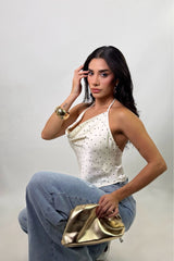 Blusa Satinada Polka Ivory