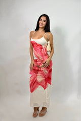 Vestido Midi Mesh Floral Ivory