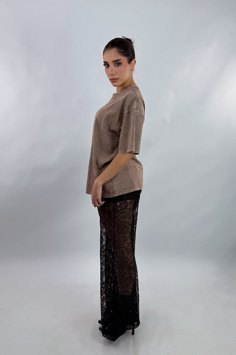 Pantalon Acampanado Encaje Negro