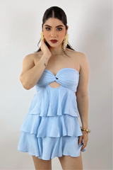 Vestido Corto Olanes Azul