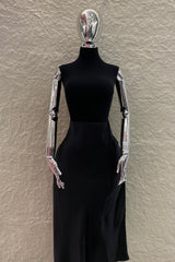 Falda Midi Satinada Negra