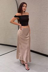 Falda Midi Satinada Cafe