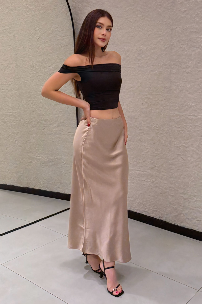 Falda Midi Satinada Cafe