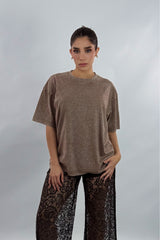 Playera Oversize Rhinestone Cafe