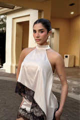 Set Asimetrico Lace con Satin Beige